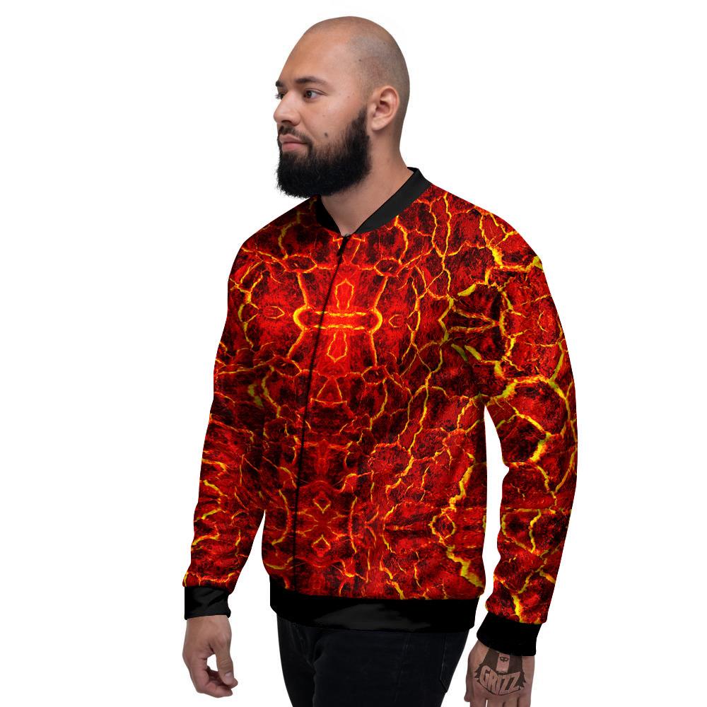 Lava Red Print Pattern Men's Bomber Jacket-grizzshop