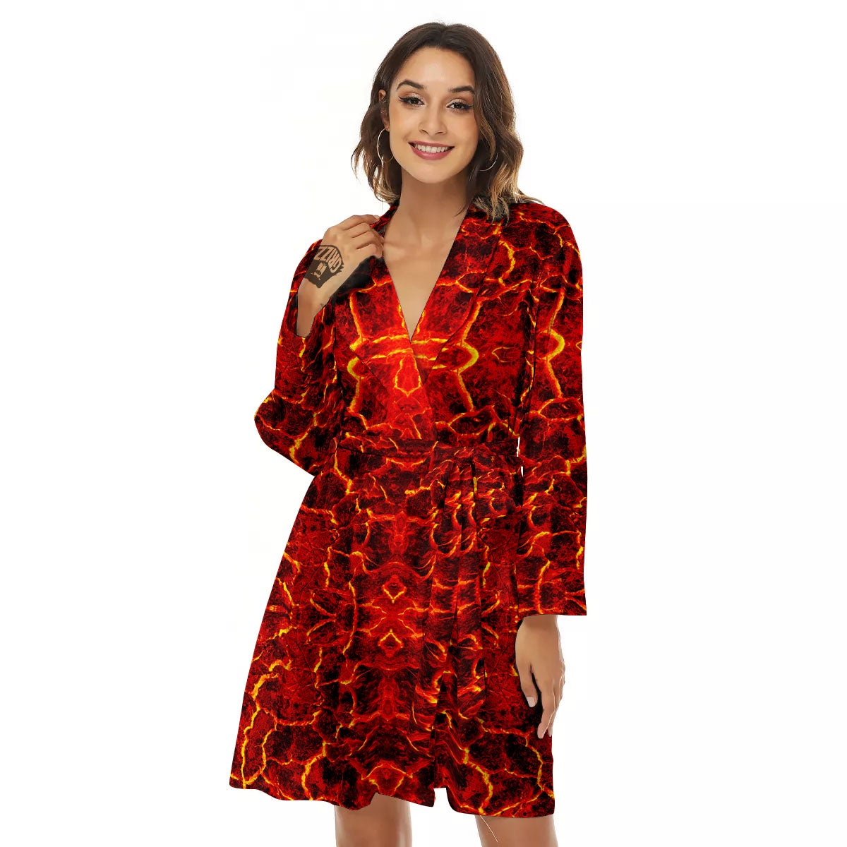 Lava Red Print Pattern Women's Robe-grizzshop