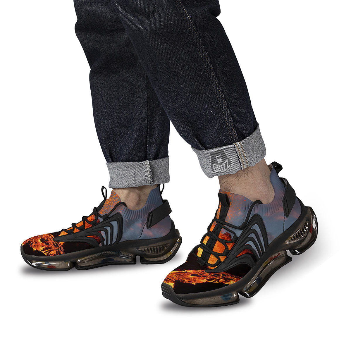 Lava Volcano Print Black Gym Shoes-grizzshop