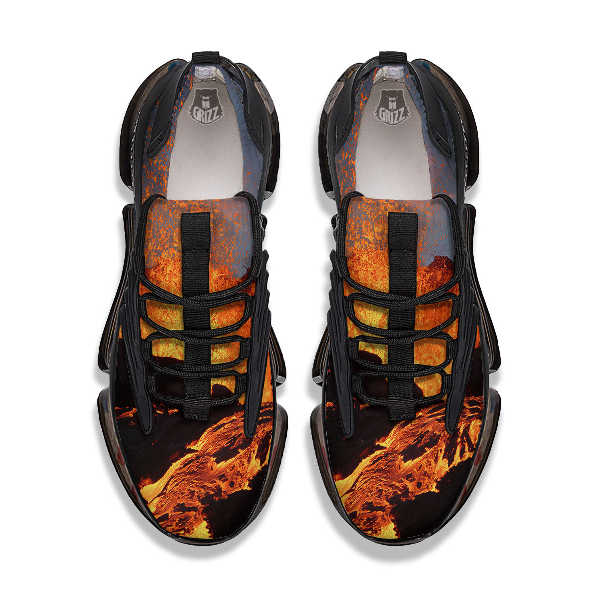 Lava Volcano Print Black Gym Shoes-grizzshop