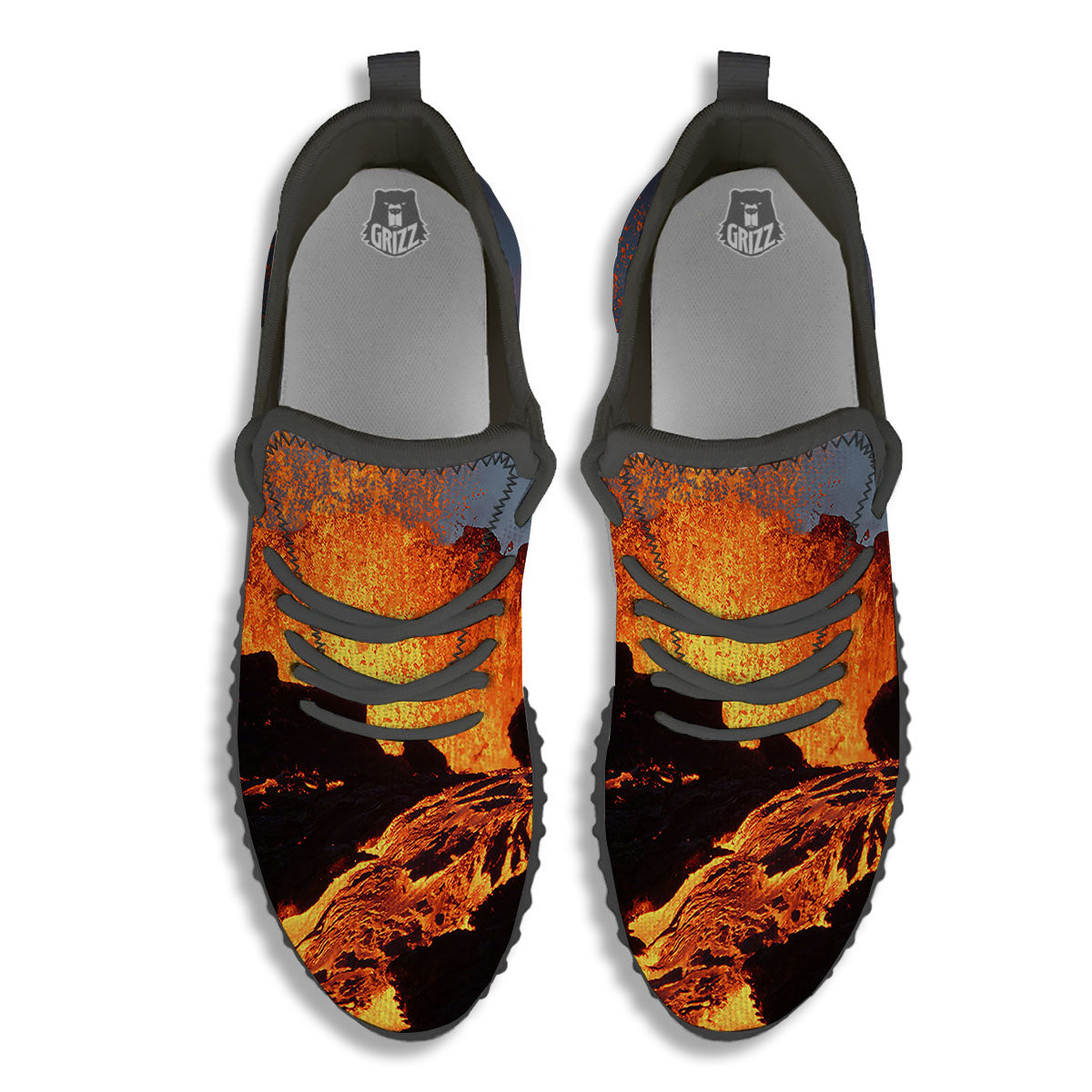 Lava Volcano Print Black Walking Shoes-grizzshop