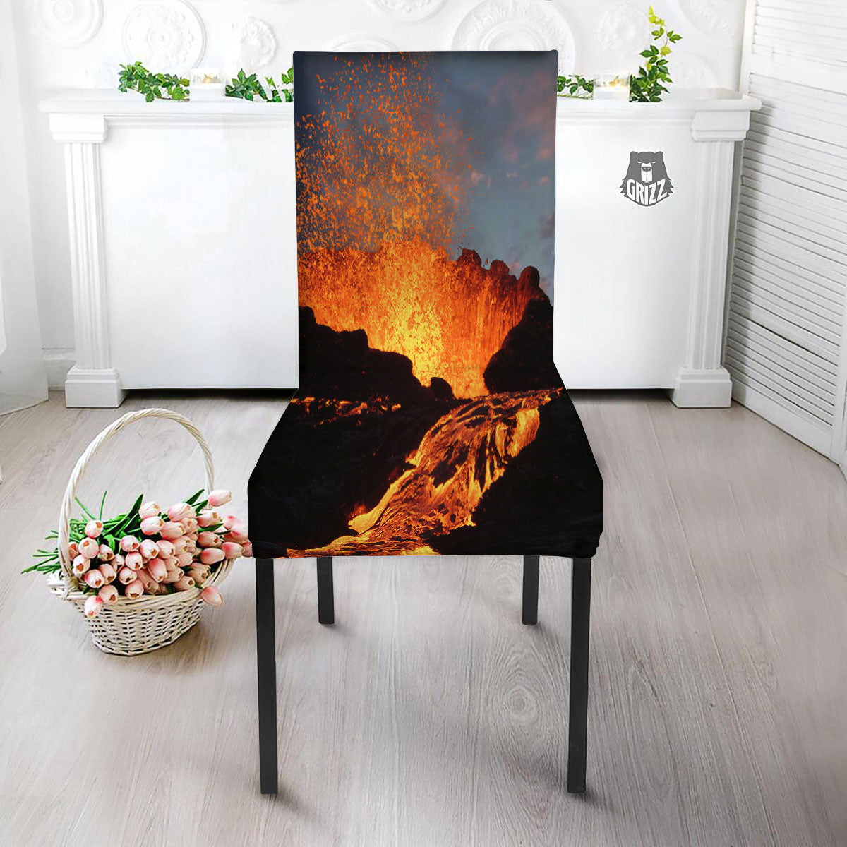 Lava Volcano Print Dining Chair Slipcover-grizzshop
