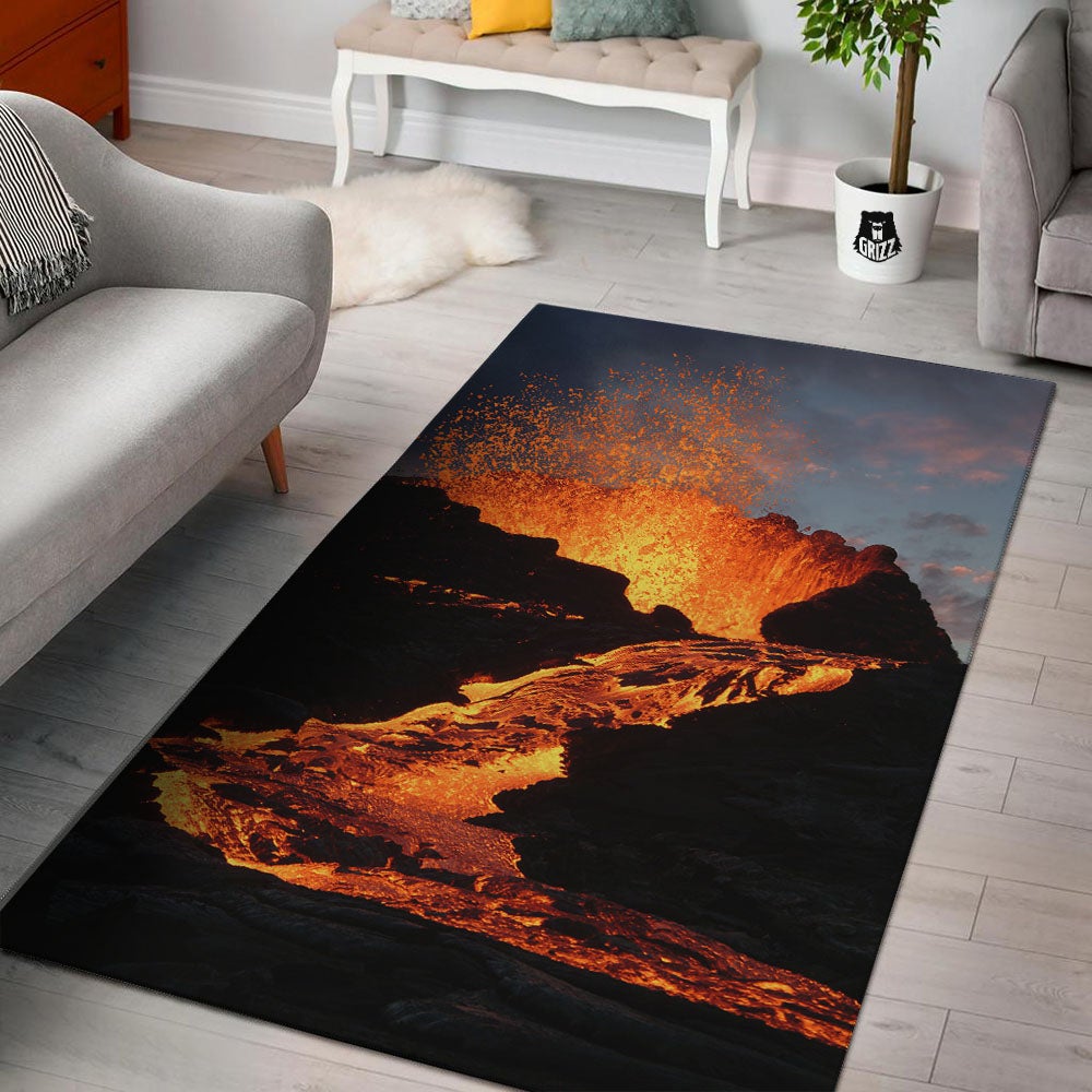 Lava Volcano Print Floor Mat-grizzshop
