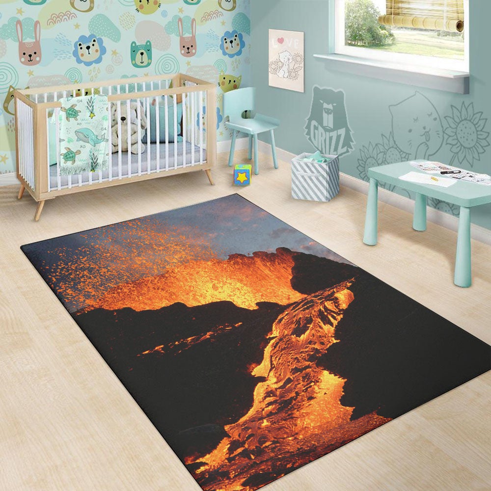 Lava Volcano Print Floor Mat-grizzshop