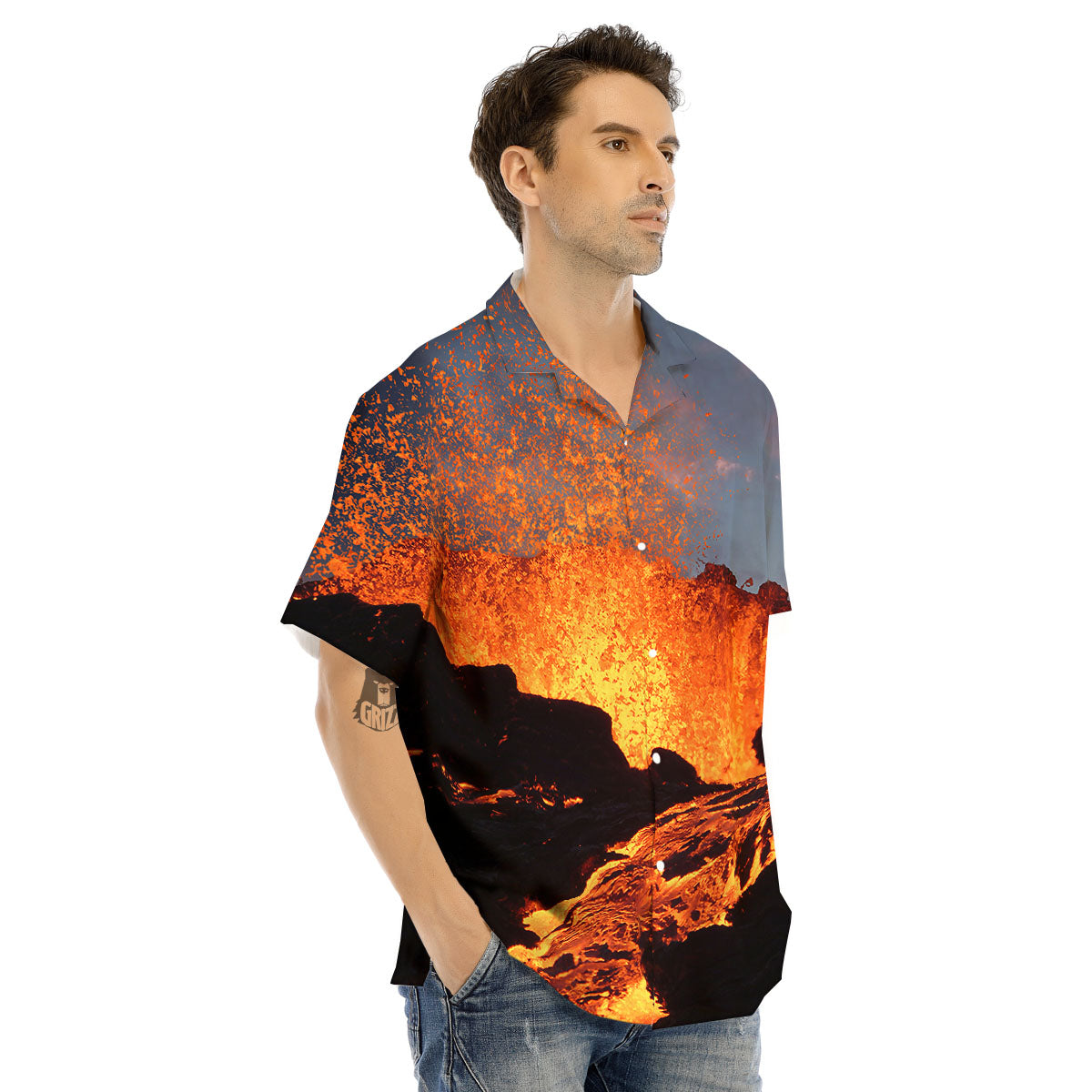 Lava Volcano Print Men's Hawaiian Shirt-grizzshop