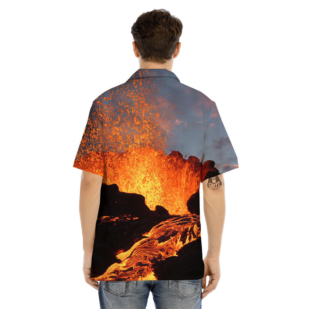 Lava Volcano Print Men's Hawaiian Shirt-grizzshop