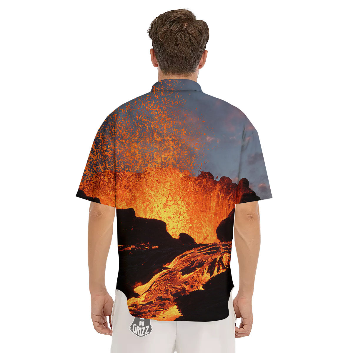 Lava Volcano Print Men's Short Sleeve Shirts-grizzshop