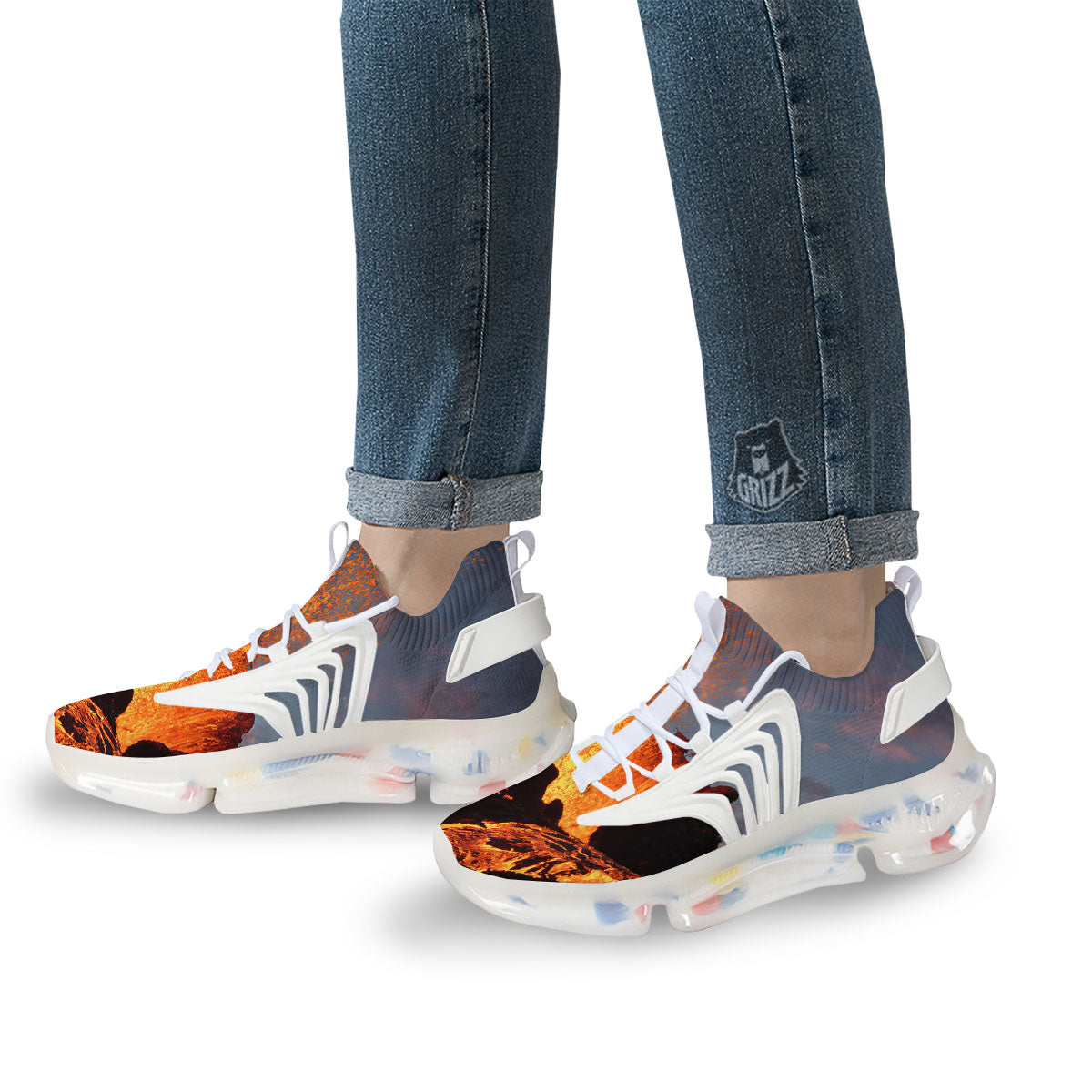 Lava Volcano Print White Gym Shoes-grizzshop