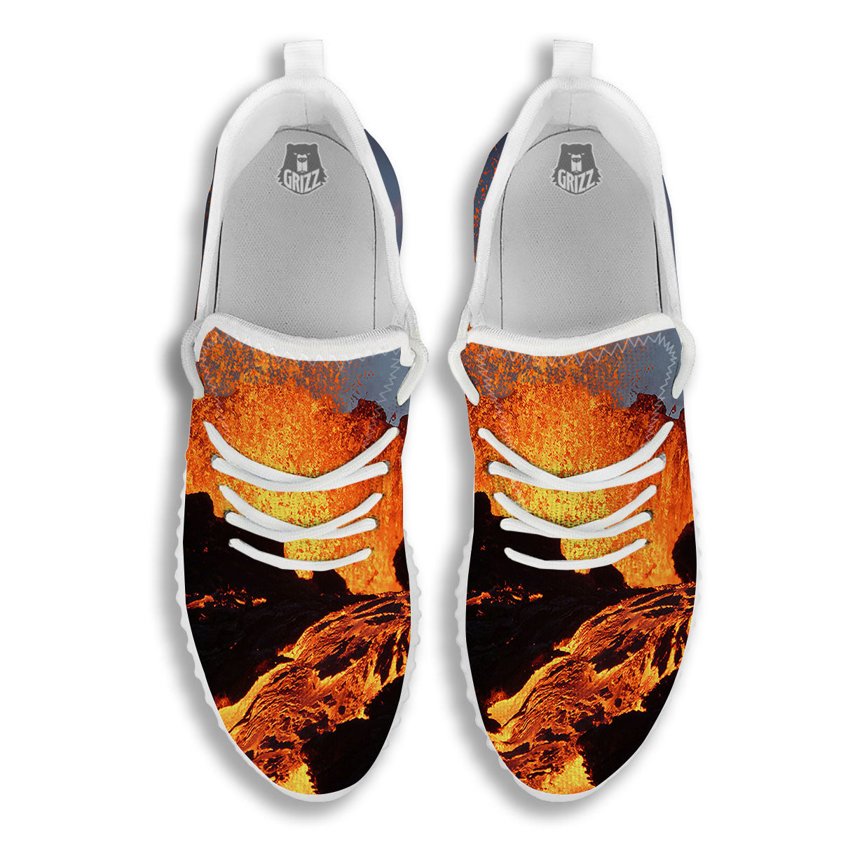 Lava Volcano Print White Walking Shoes-grizzshop