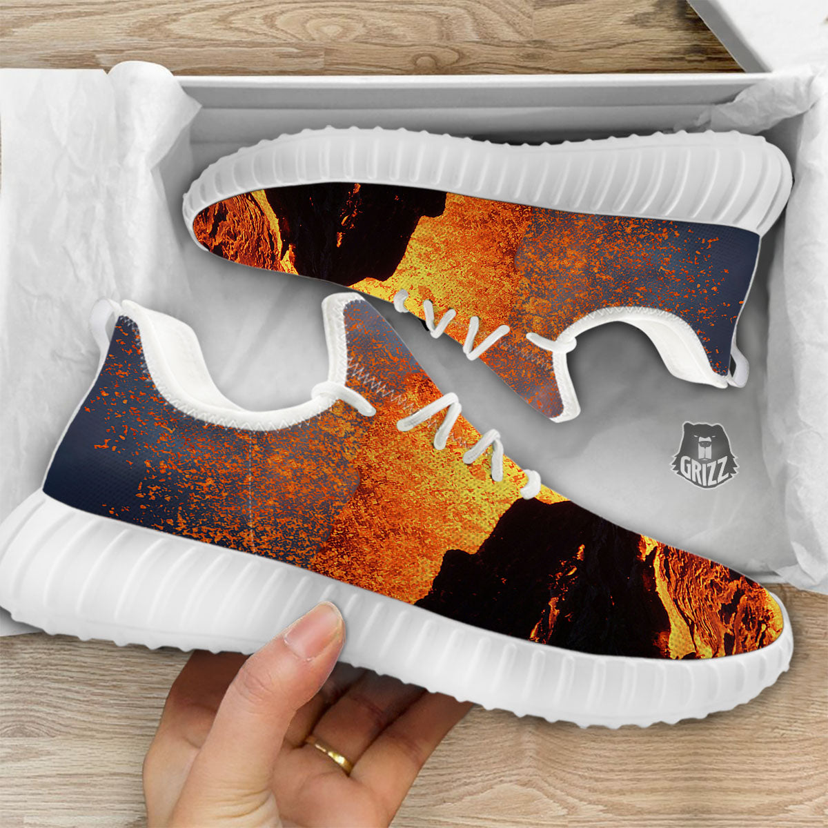 Lava Volcano Print White Walking Shoes-grizzshop