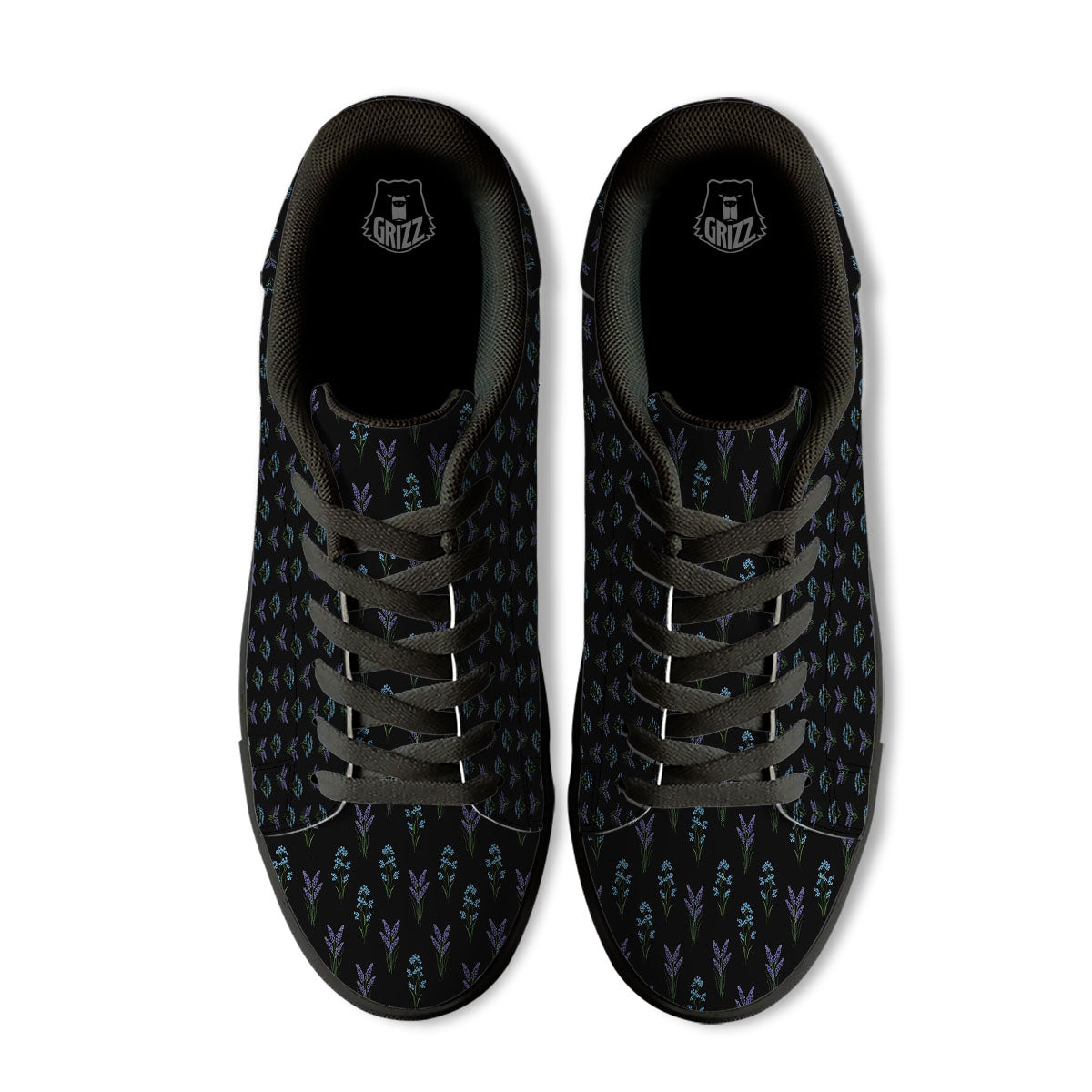 Lavender Embroidery Print Pattern Black Low Top Sneakers-grizzshop