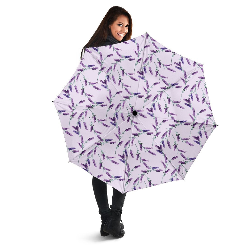 Lavender Floral Pattern Print Automatic Foldable Umbrella-grizzshop