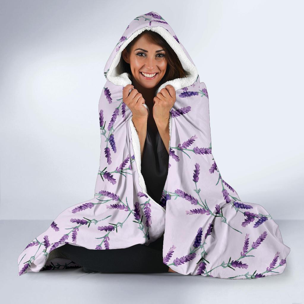 Lavender Floral Pattern Print Hooded Blanket-grizzshop