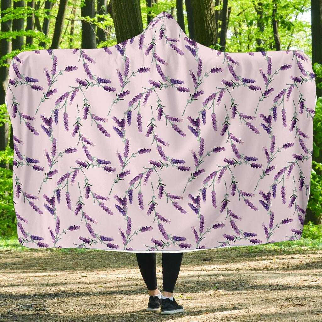Lavender Floral Pattern Print Hooded Blanket-grizzshop