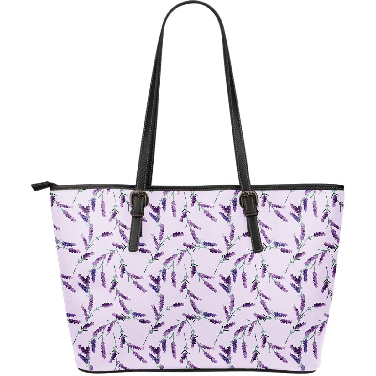 Lavender Floral Pattern Print Leather Tote Bag-grizzshop