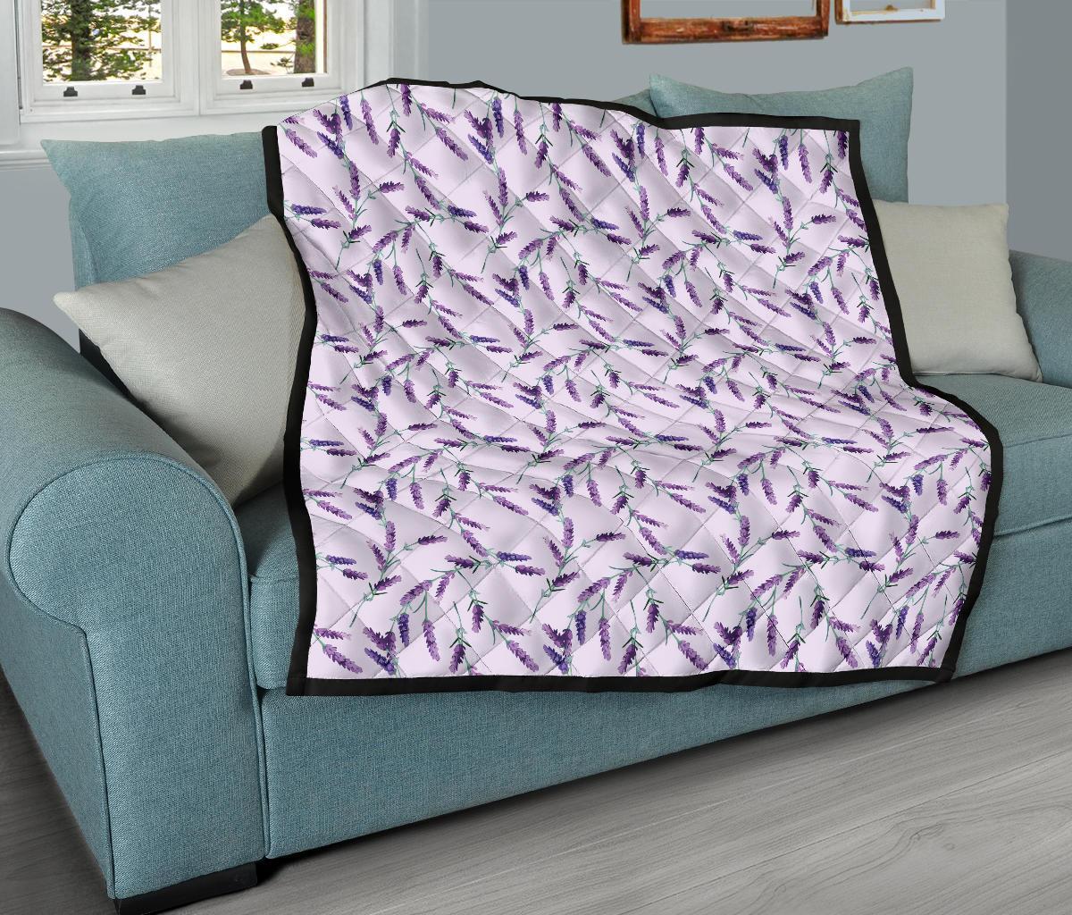 Lavender Floral Pattern Print Quilt-grizzshop