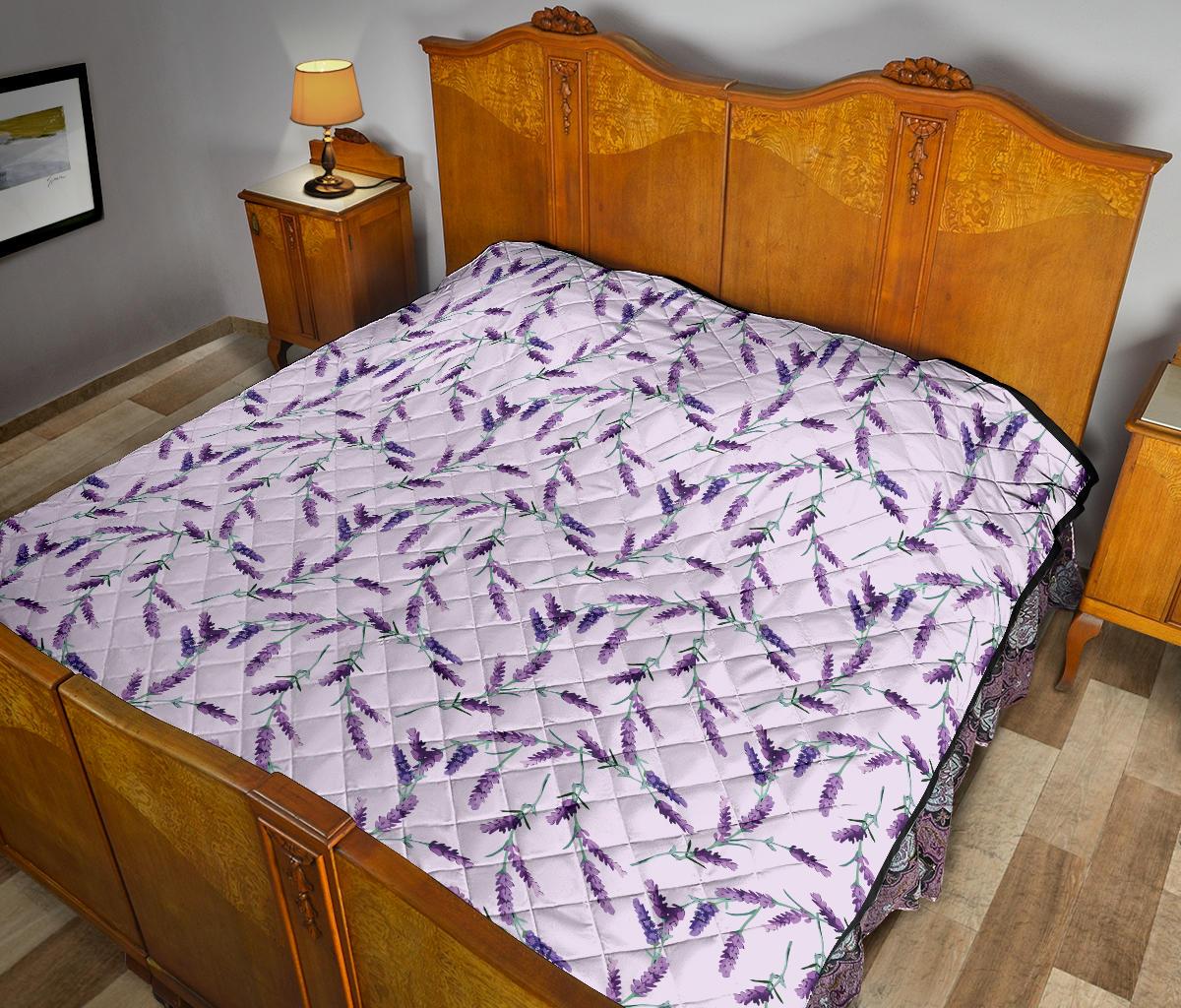 Lavender Floral Pattern Print Quilt-grizzshop