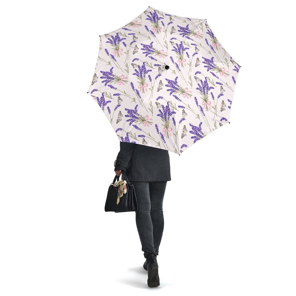 Lavender Floral Print Pattern Automatic Foldable Umbrella-grizzshop
