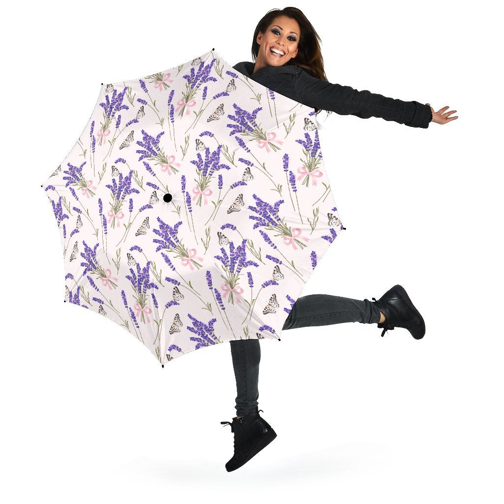 Lavender Floral Print Pattern Automatic Foldable Umbrella-grizzshop