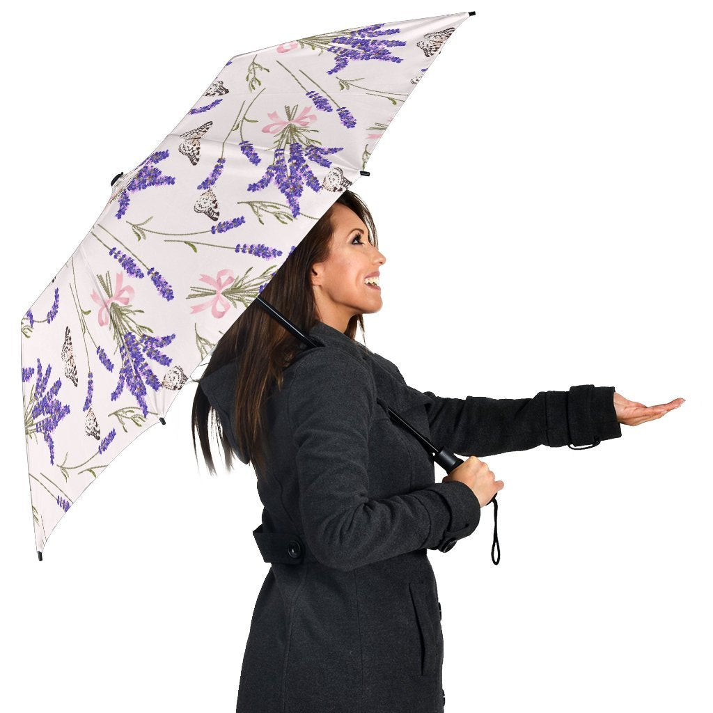 Lavender Floral Print Pattern Automatic Foldable Umbrella-grizzshop