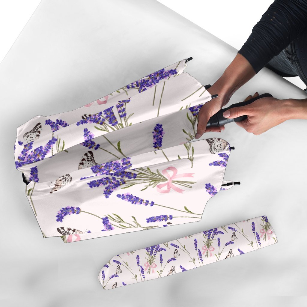 Lavender Floral Print Pattern Automatic Foldable Umbrella-grizzshop