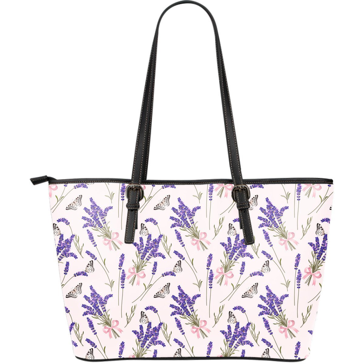 Lavender Floral Print Pattern Leather Tote Bag-grizzshop