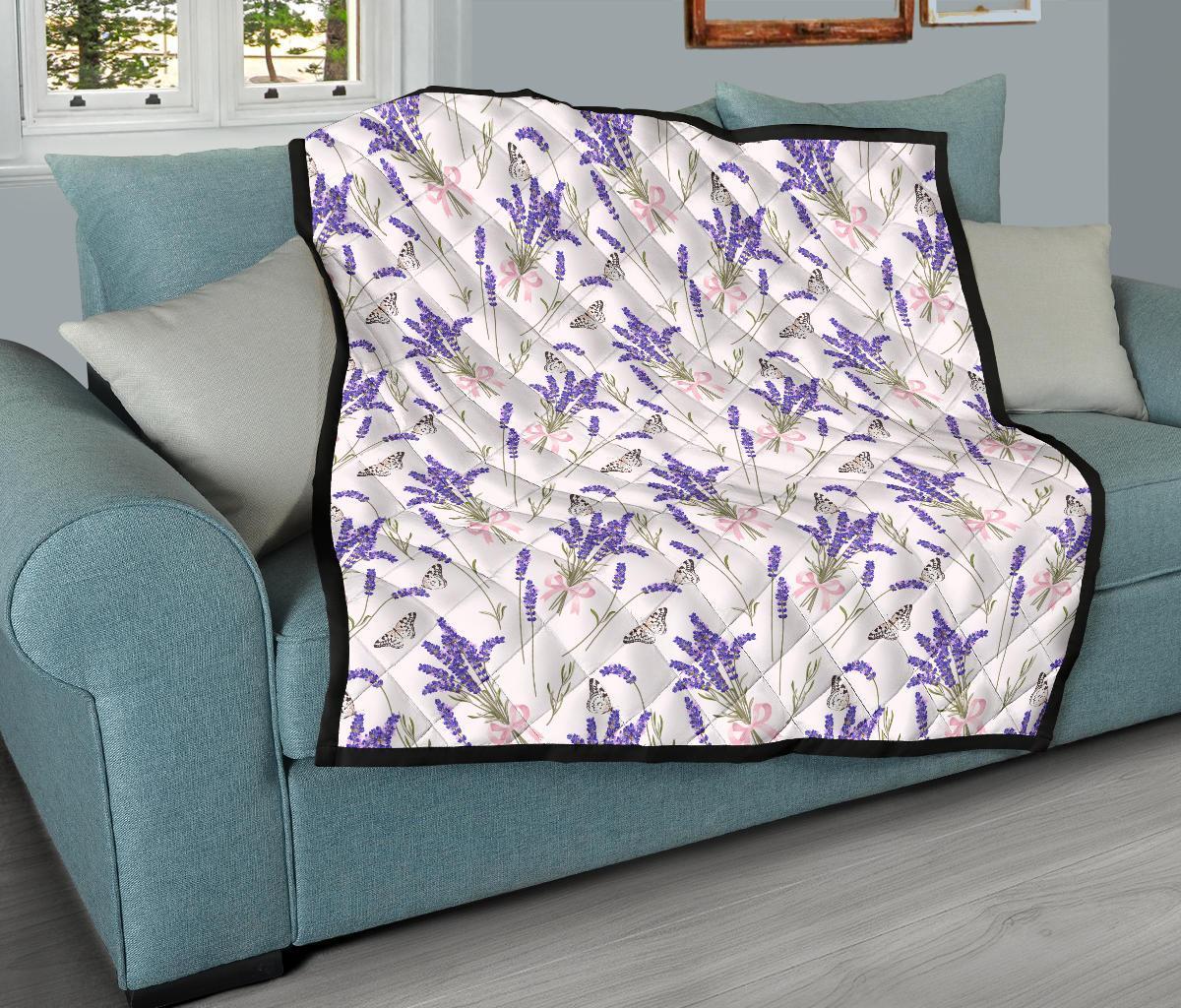 Lavender Floral Print Pattern Quilt-grizzshop