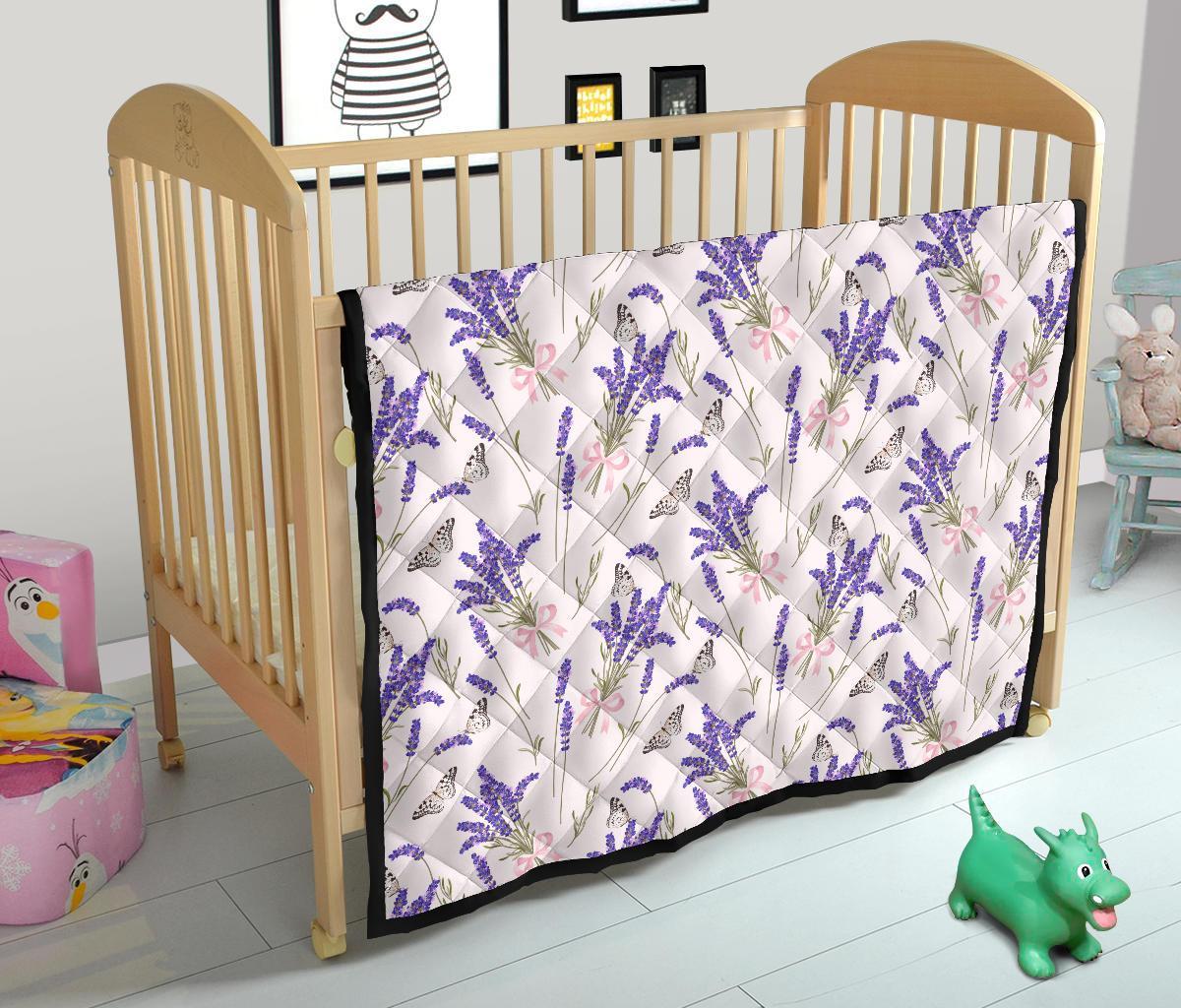Lavender Floral Print Pattern Quilt-grizzshop