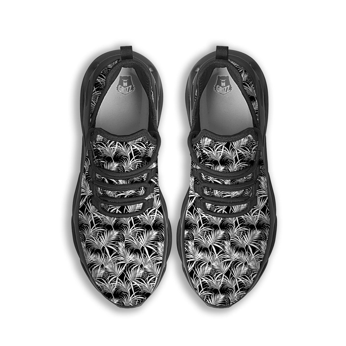 Leaf Aloha Black Palm Print Pattern Black Running Shoes-grizzshop