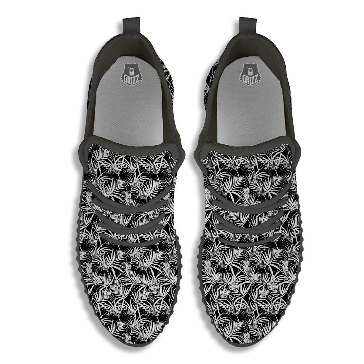 Leaf Aloha Black Palm Print Pattern Black Walking Shoes-grizzshop