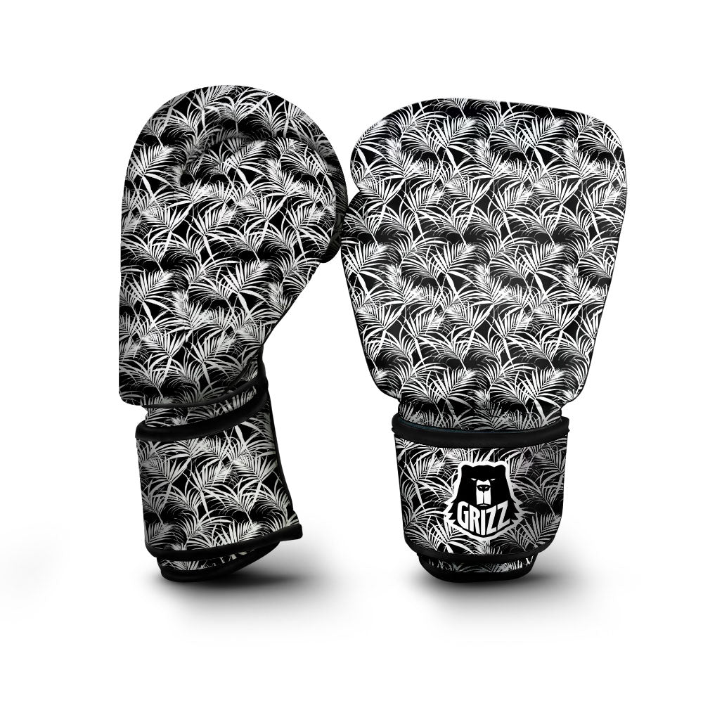 Leaf Aloha Black Palm Print Pattern Boxing Gloves-grizzshop