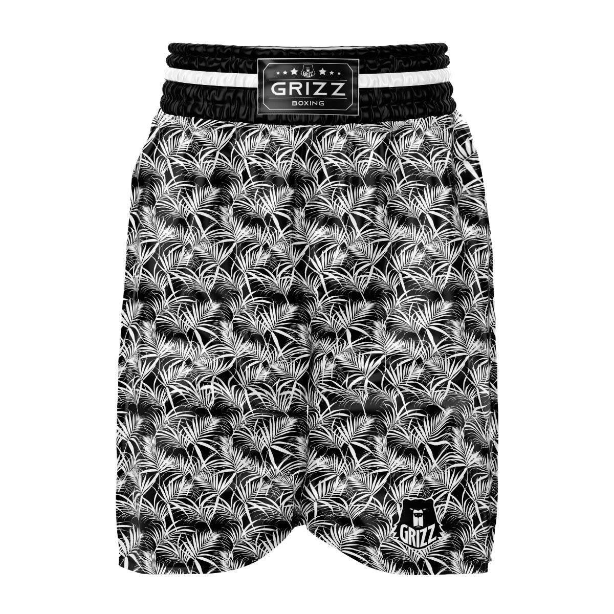 Leaf Aloha Black Palm Print Pattern Boxing Shorts-grizzshop