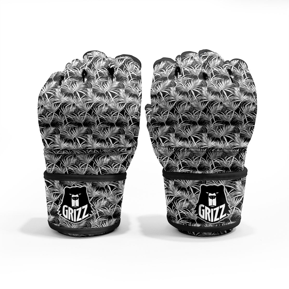 Leaf Aloha Black Palm Print Pattern MMA Gloves-grizzshop