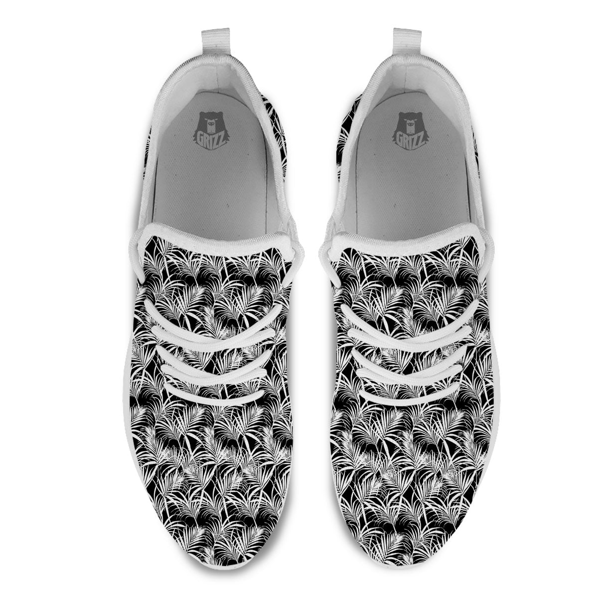 Leaf Aloha Black Palm Print Pattern White Athletic Shoes-grizzshop