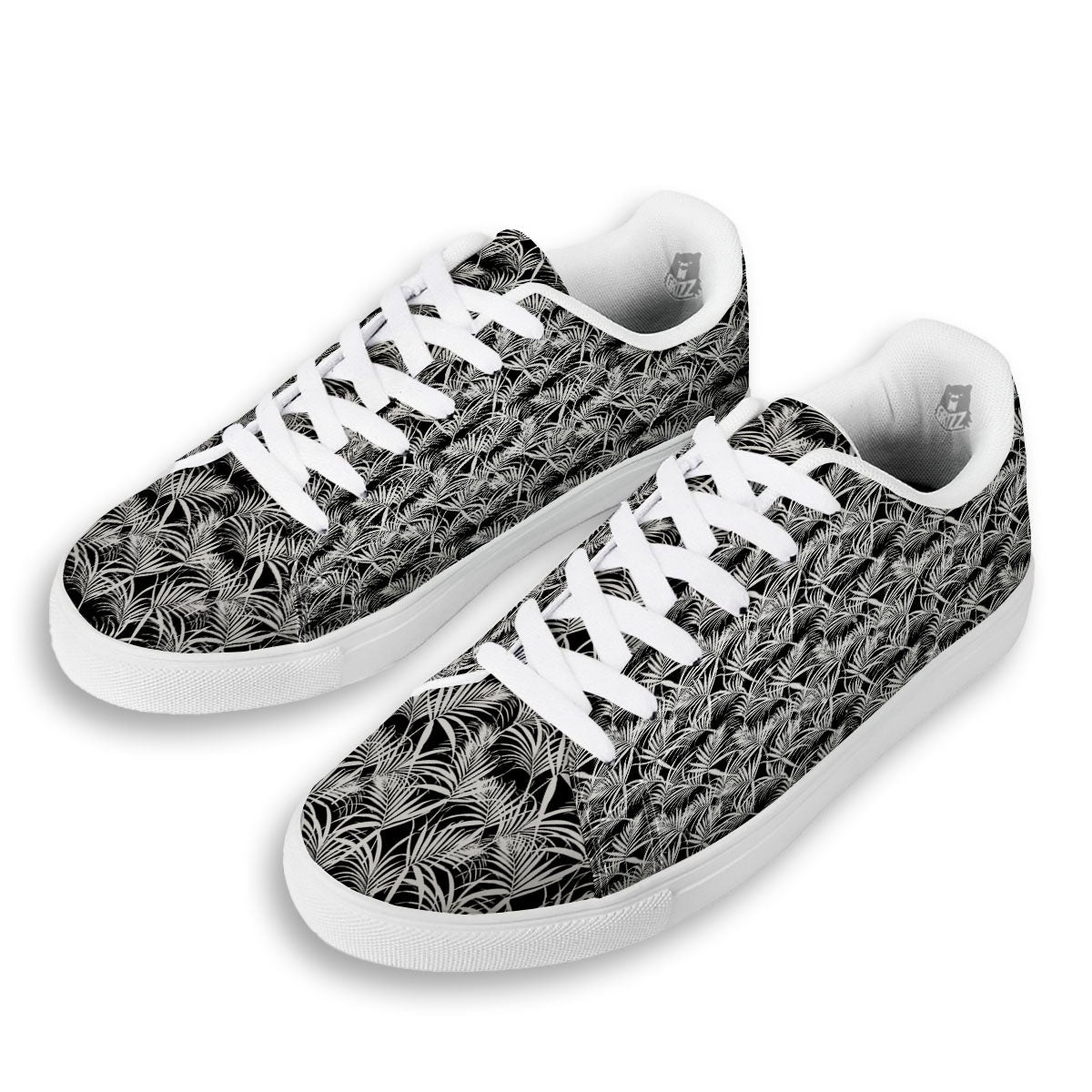 Leaf Aloha Black Palm Print Pattern White Low Top Sneakers-grizzshop