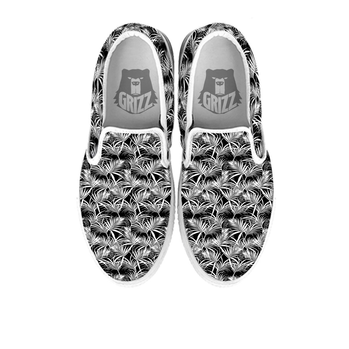 Leaf Aloha Black Palm Print Pattern White Slip On Shoes-grizzshop