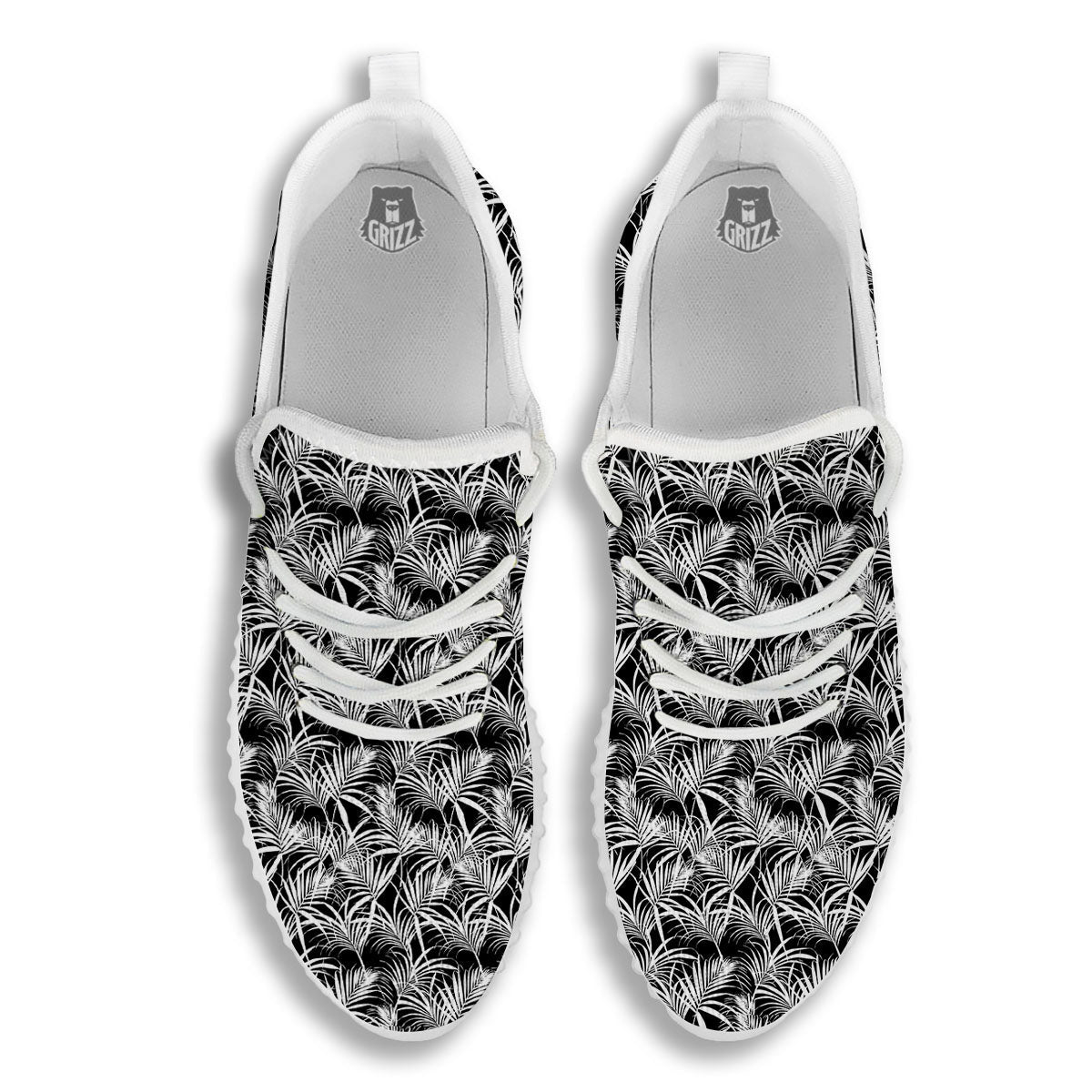Leaf Aloha Black Palm Print Pattern White Walking Shoes-grizzshop