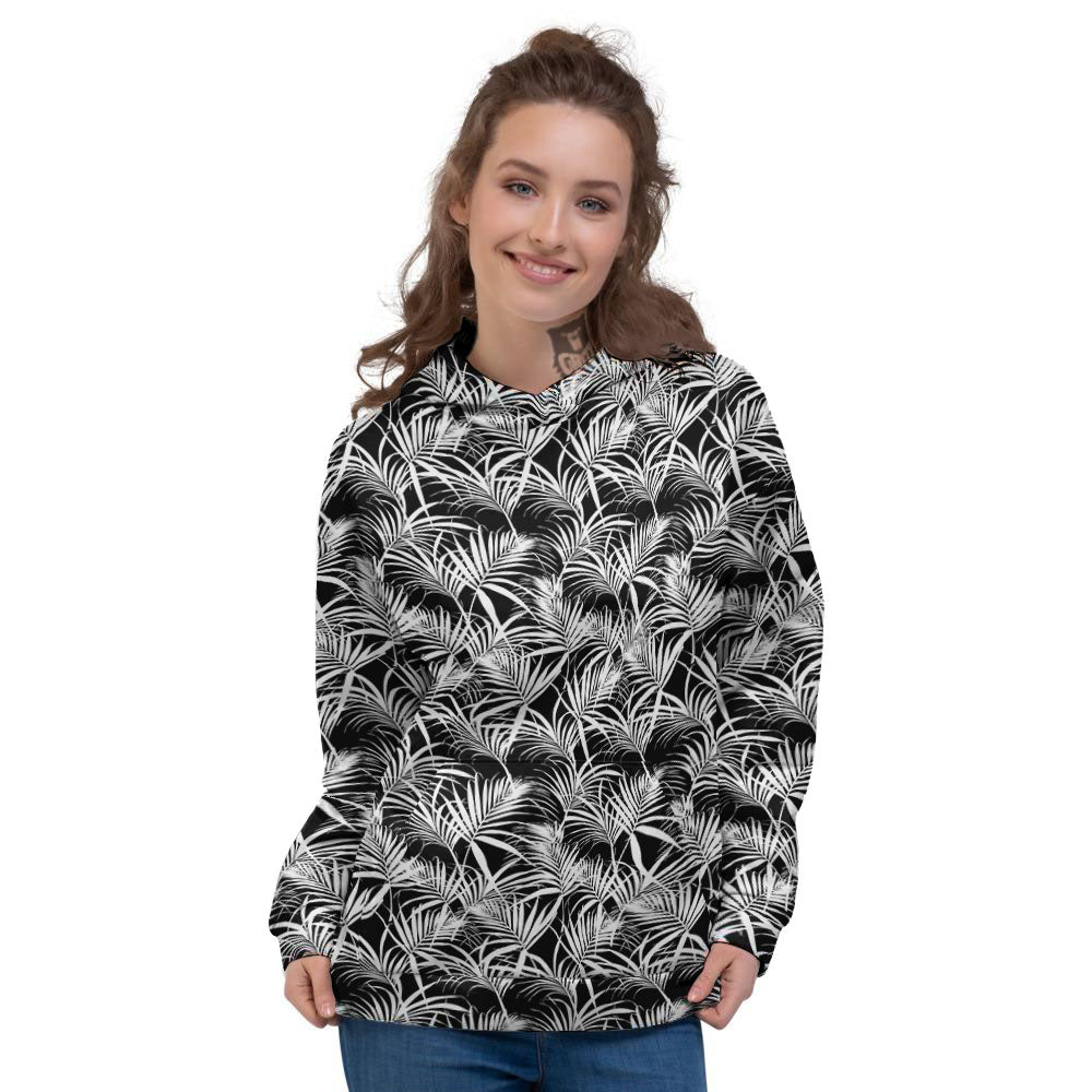 Leaf Aloha Black Palm Print Pattern Women's Hoodie-grizzshop