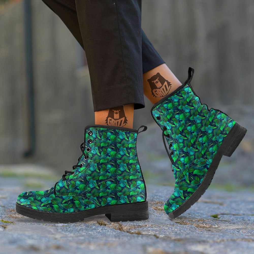 Leaf Exotic Tropical Print Pattern Leather Boots-grizzshop