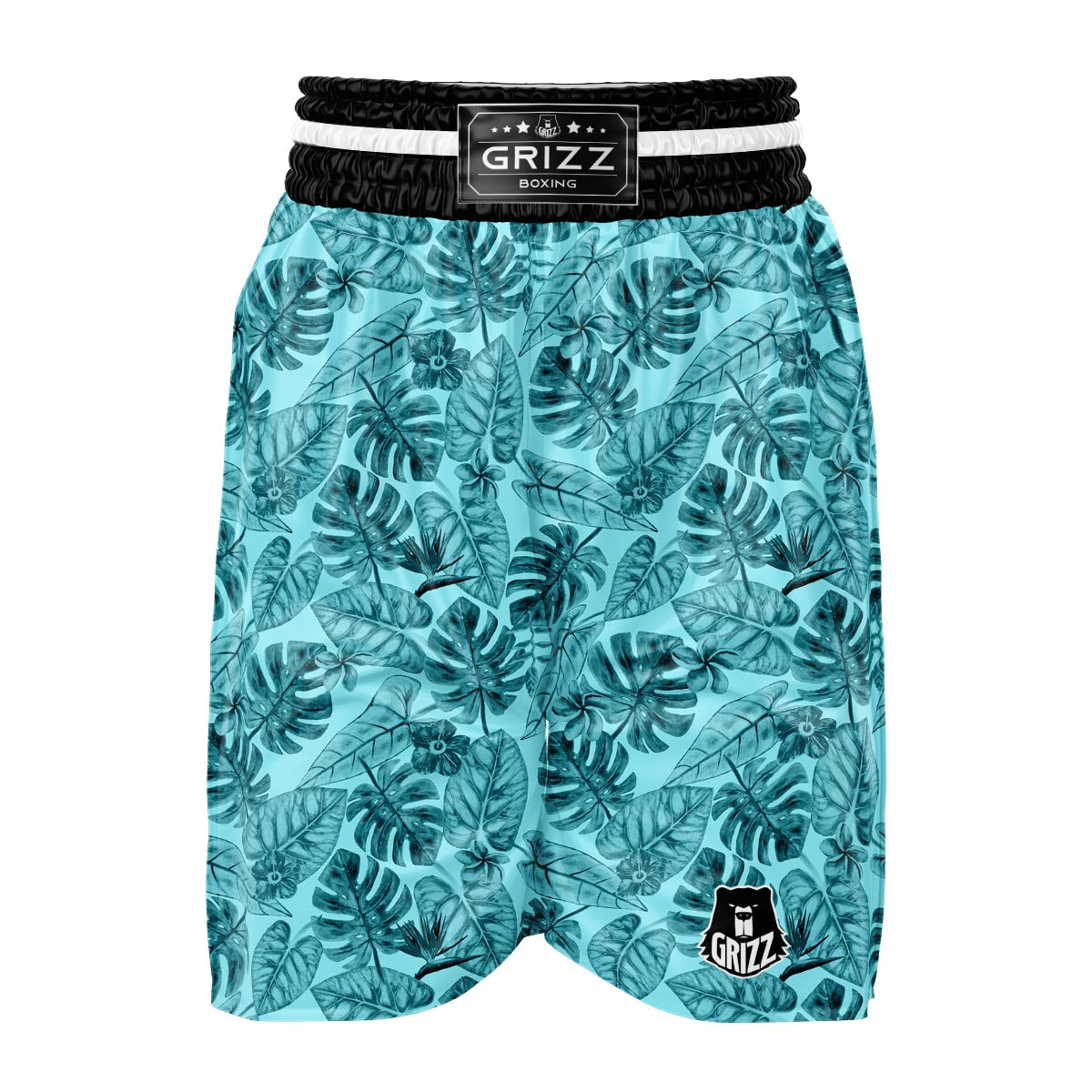 Leaf Flower Teal Hawaiian Print Pattern Boxing Shorts-grizzshop