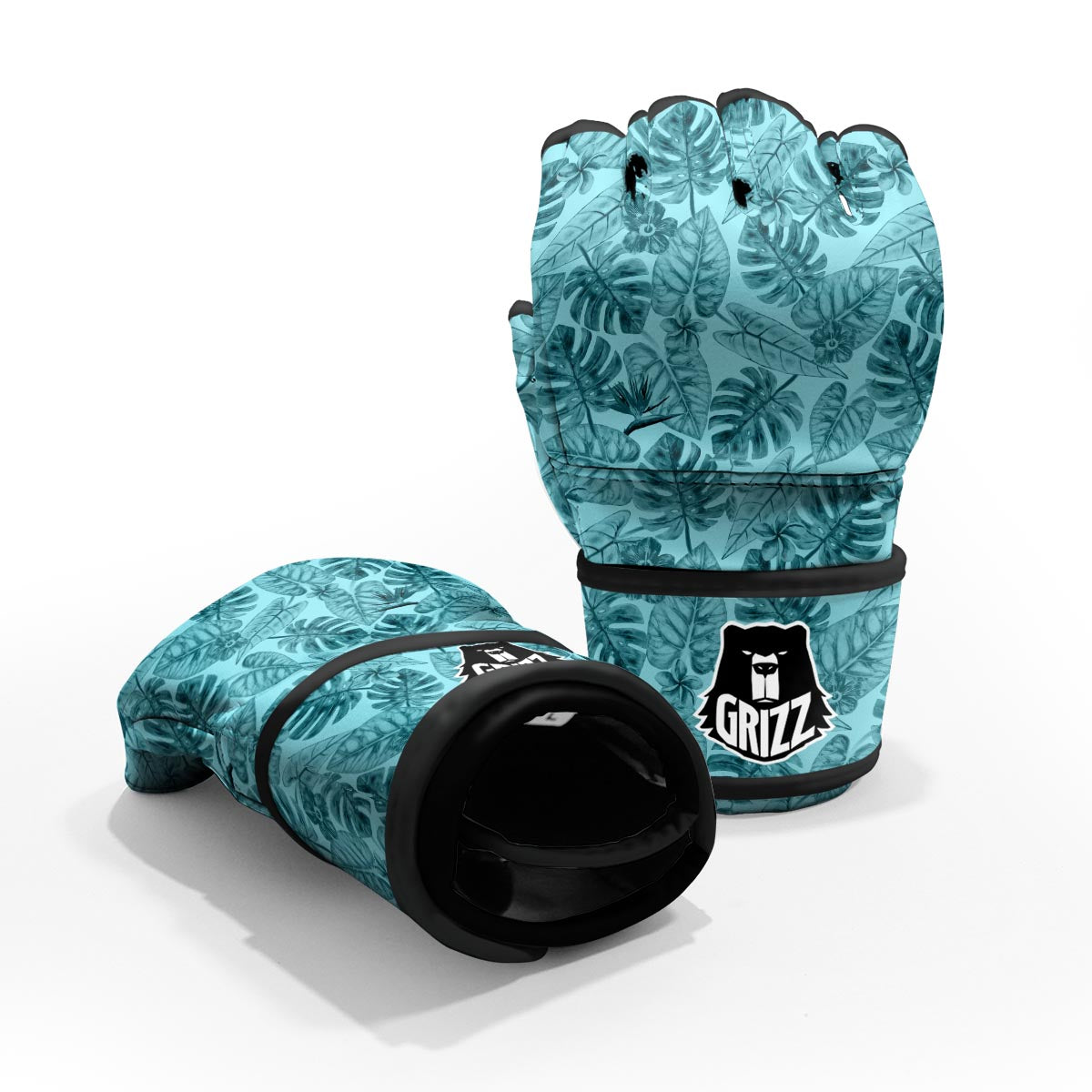 Leaf Flower Teal Hawaiian Print Pattern MMA Gloves-grizzshop