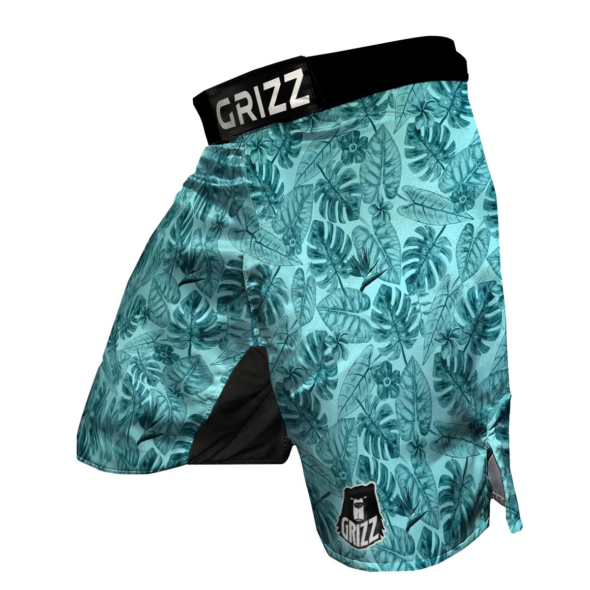 Leaf Flower Teal Hawaiian Print Pattern MMA Shorts-grizzshop