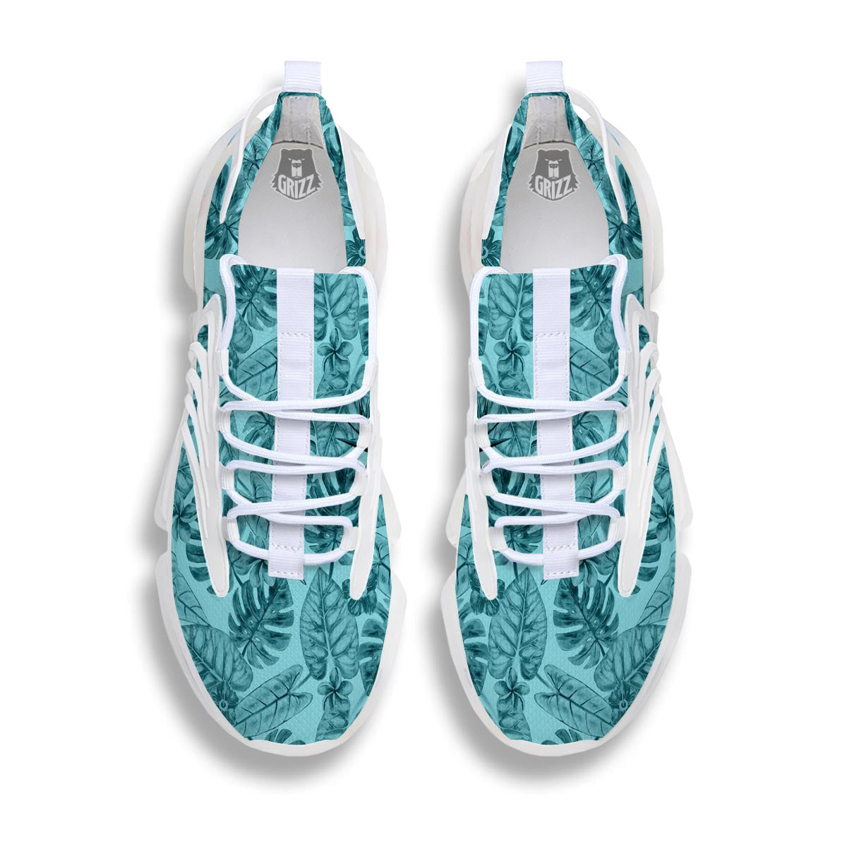 Leaf Flower Teal Hawaiian Print Pattern White Gym Shoes-grizzshop