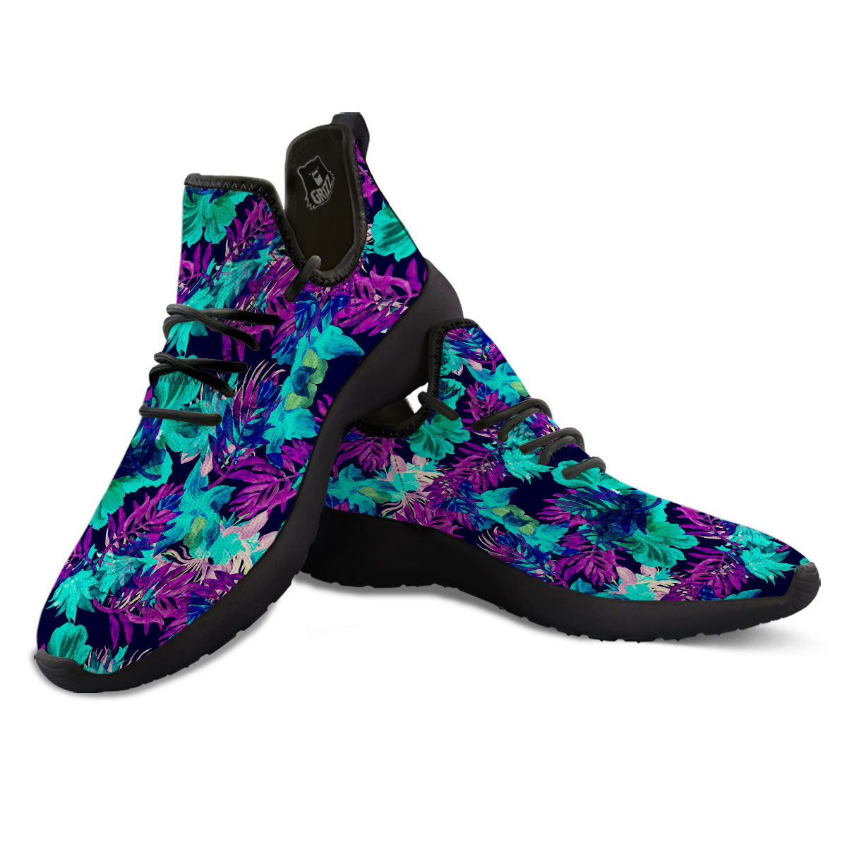 Leaf Green And Purple Print Pattern Black Athletic Shoes-grizzshop