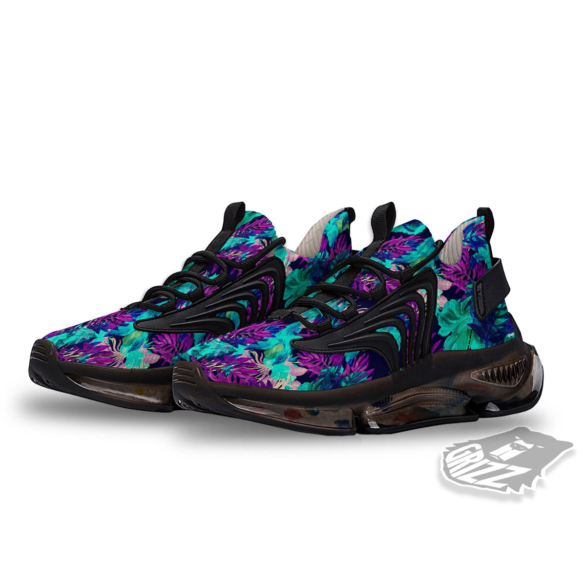 Leaf Green And Purple Print Pattern Black Gym Shoes-grizzshop