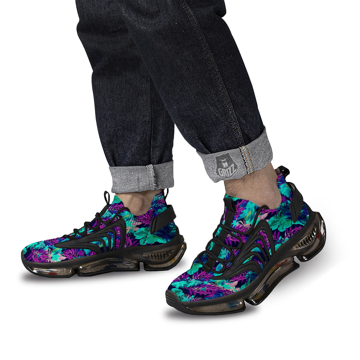 Leaf Green And Purple Print Pattern Black Gym Shoes-grizzshop