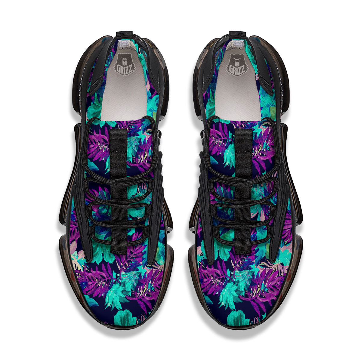 Leaf Green And Purple Print Pattern Black Gym Shoes-grizzshop