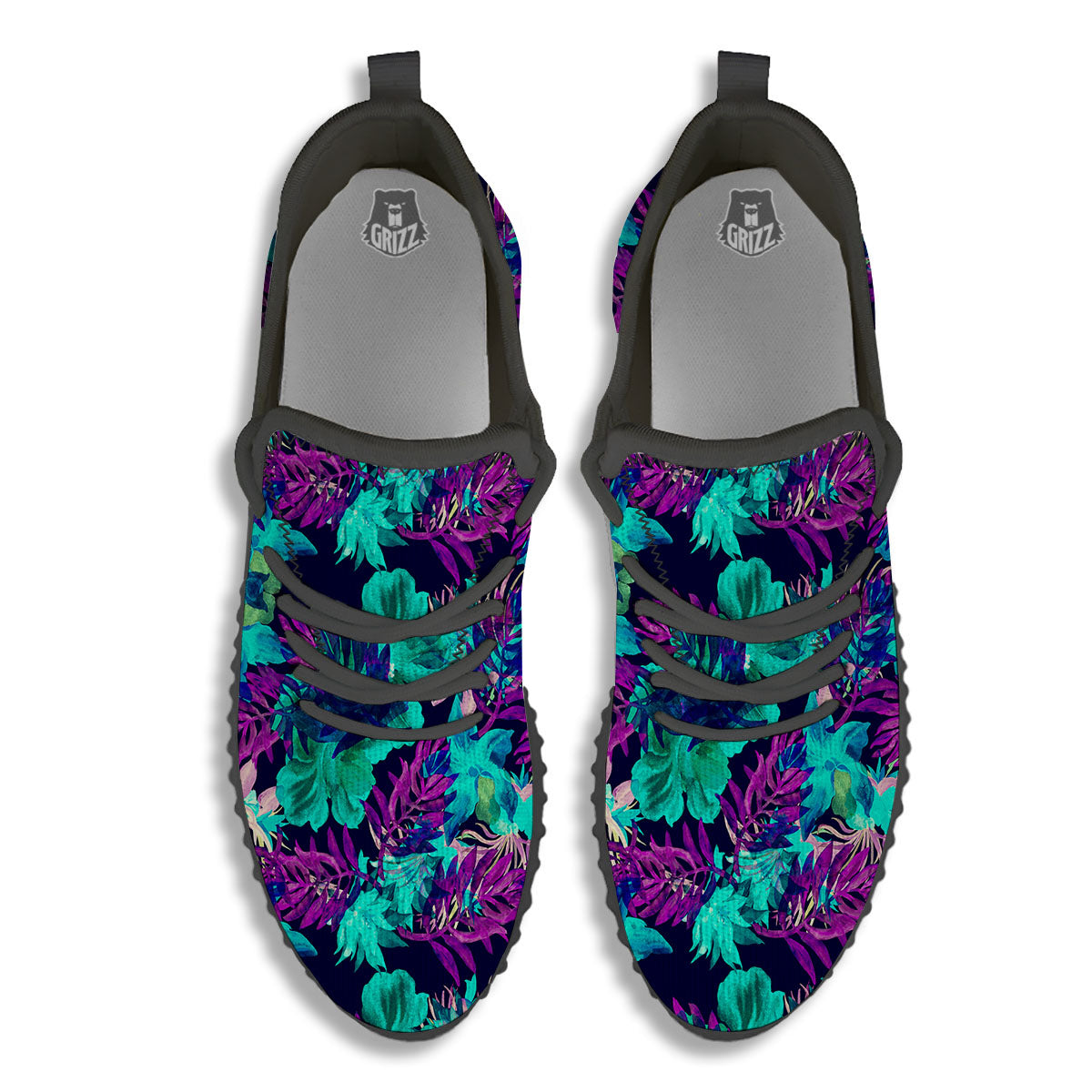 Leaf Green And Purple Print Pattern Black Walking Shoes-grizzshop