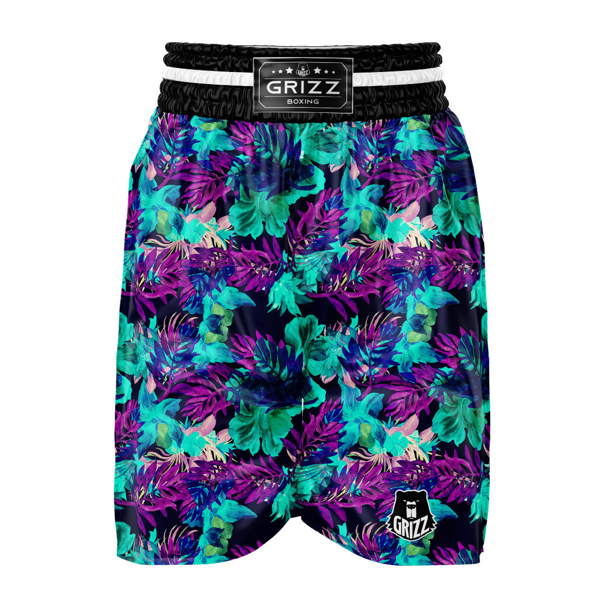 Leaf Green And Purple Print Pattern Boxing Shorts-grizzshop