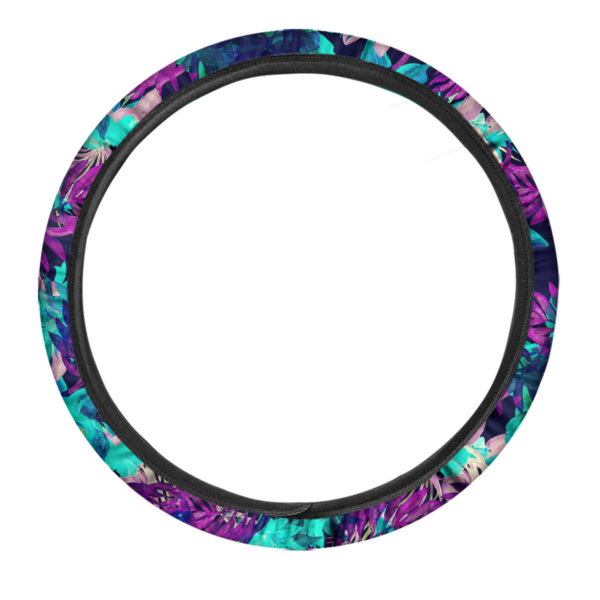 Leaf Green And Purple Print Pattern Car Steering Wheel Cover-grizzshop